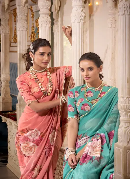 Nirzari By Ynf7007 Georgette Printed With Pearl Lace Border Sarees Wholesalers In Delhi